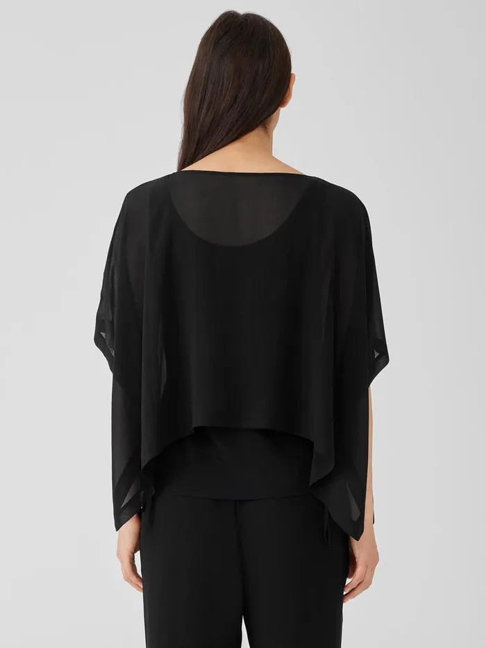 Tops and Tees Women Eileen Fisher Sheer Silk Georgette Poncho Black
