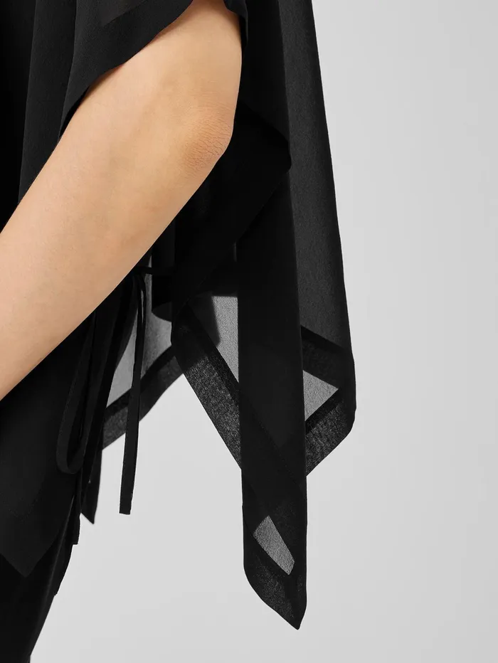 Tops and Tees Women Eileen Fisher Sheer Silk Georgette Poncho Black