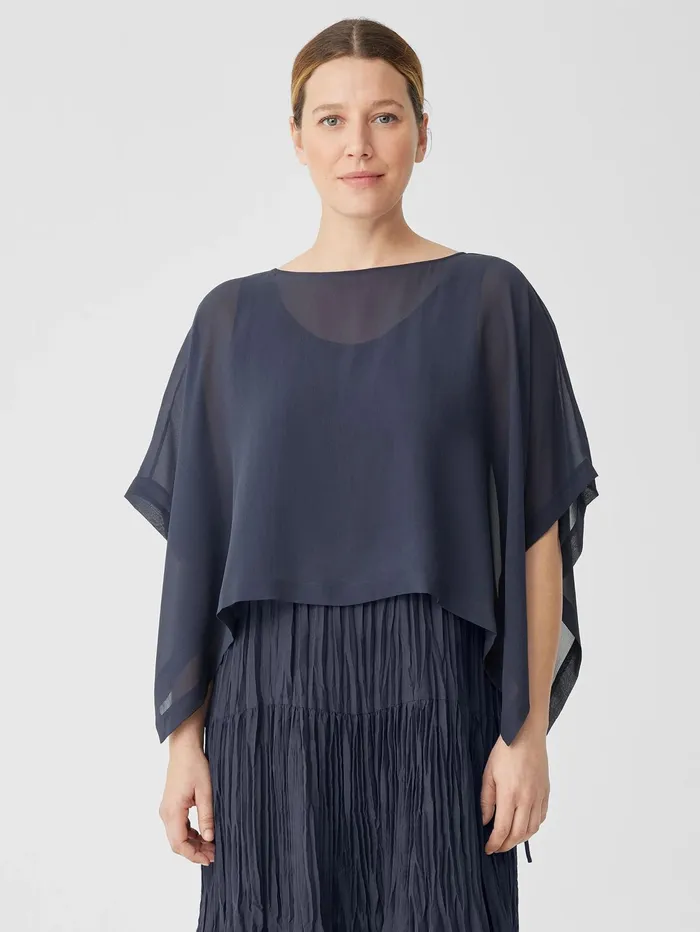 Tops and Tees Women Eileen Fisher Sheer Silk Georgette Poncho Ocean