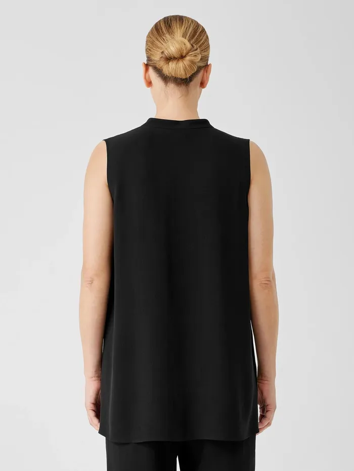 Tops and Tees Women Eileen Fisher Silk Georgette Crepe Sleeveless Shirt Black