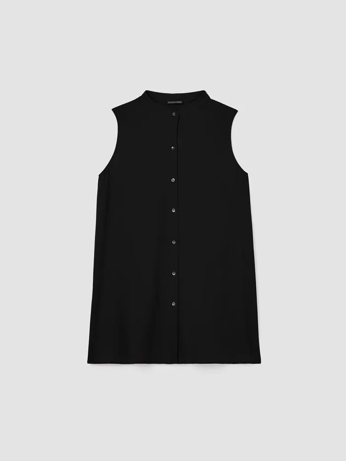 Tops and Tees Women Eileen Fisher Silk Georgette Crepe Sleeveless Shirt Black