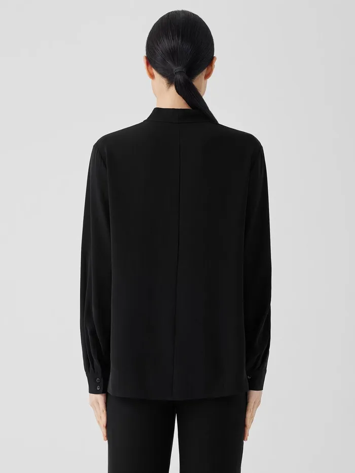 Tops and Tees Women Eileen Fisher Silk Georgette Crepe VNeck Top Black