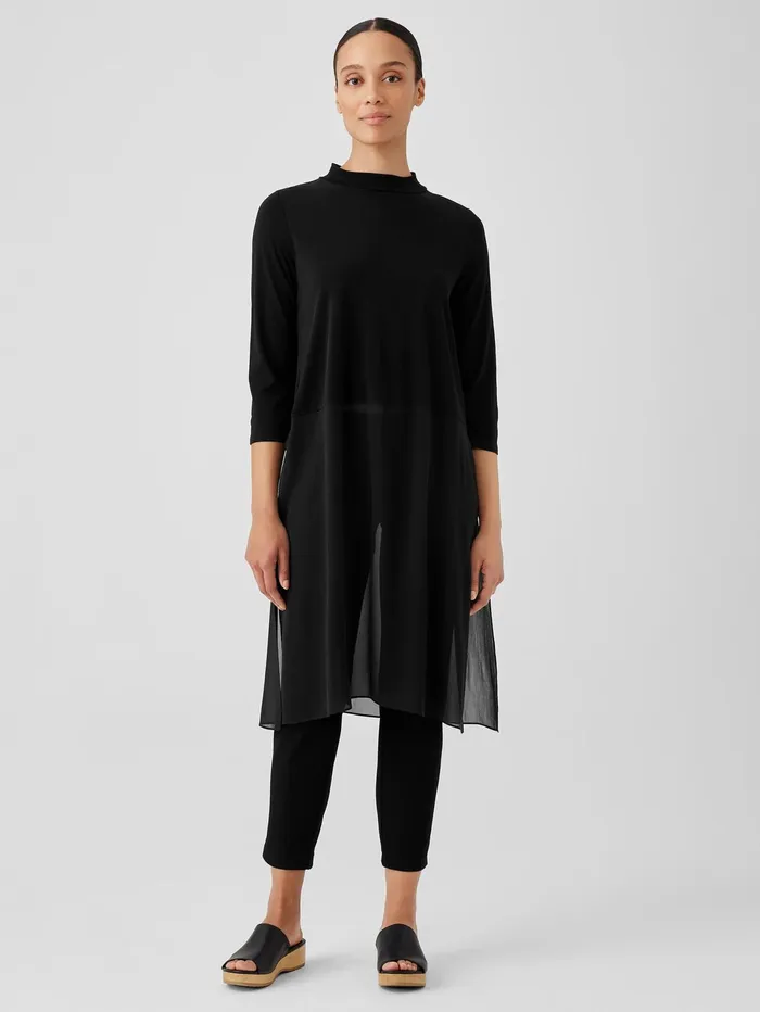 Tops and Tees Women Eileen Fisher Stretch Silk Jersey Mock Neck Top Black