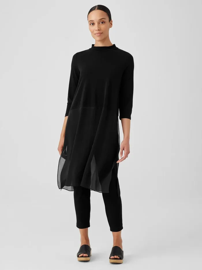 Tops and Tees Women Eileen Fisher Stretch Silk Jersey Mock Neck Top Black