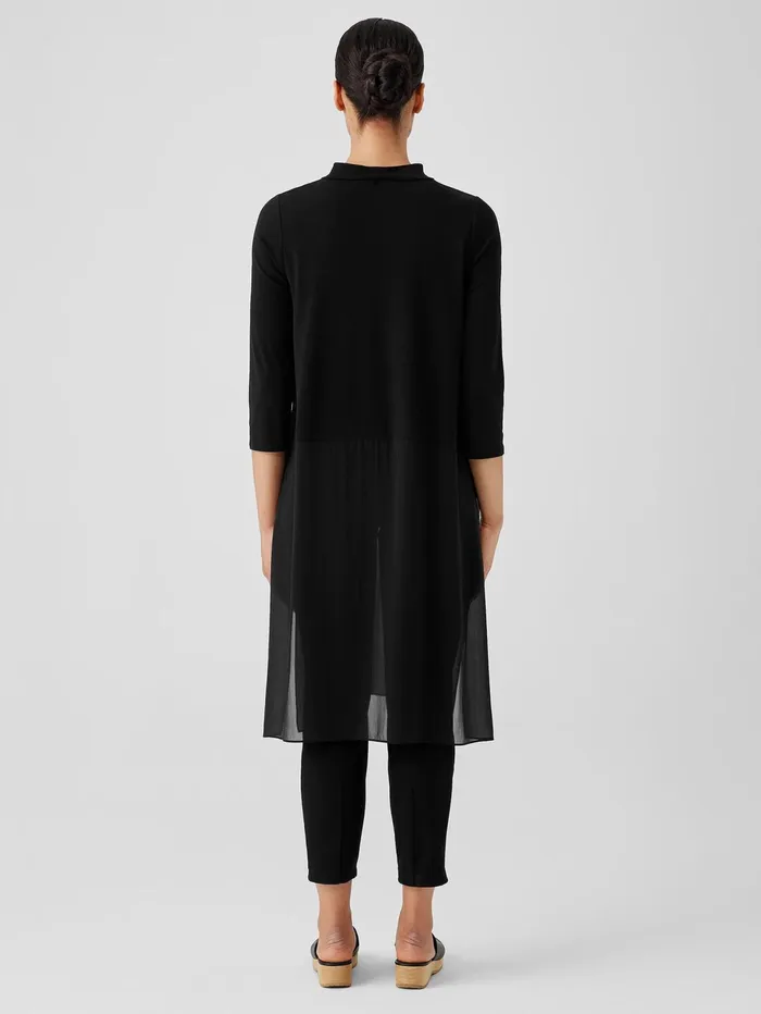 Tops and Tees Women Eileen Fisher Stretch Silk Jersey Mock Neck Top Black