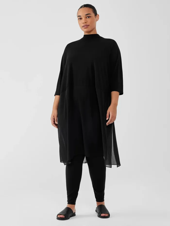 Tops and Tees Women Eileen Fisher Stretch Silk Jersey Mock Neck Top Black