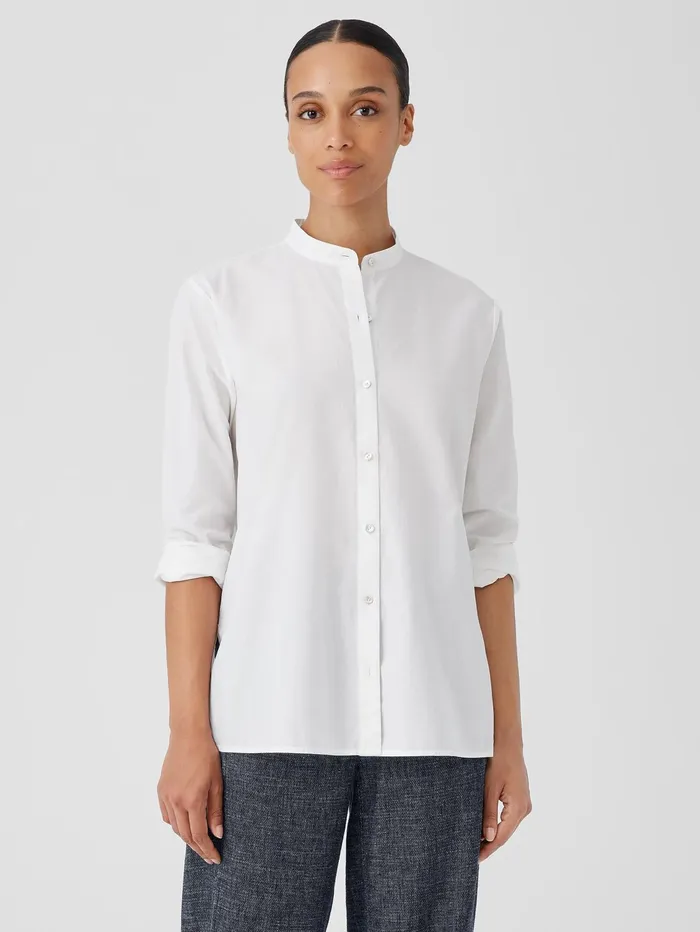 Tops and Tees Women Eileen Fisher Washed Organic Cotton Poplin Band Collar Shirt White Tops and Tees Women Eileen Fisher Washed Organic Cotton Poplin Band Collar Shirt White