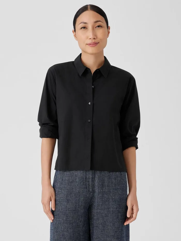 Tops and Tees Women Eileen Fisher Washed Organic Cotton Poplin Classic Collar Shirt Black Tops and Tees Women Eileen Fisher Washed Organic Cotton Poplin Classic Collar Shirt Black