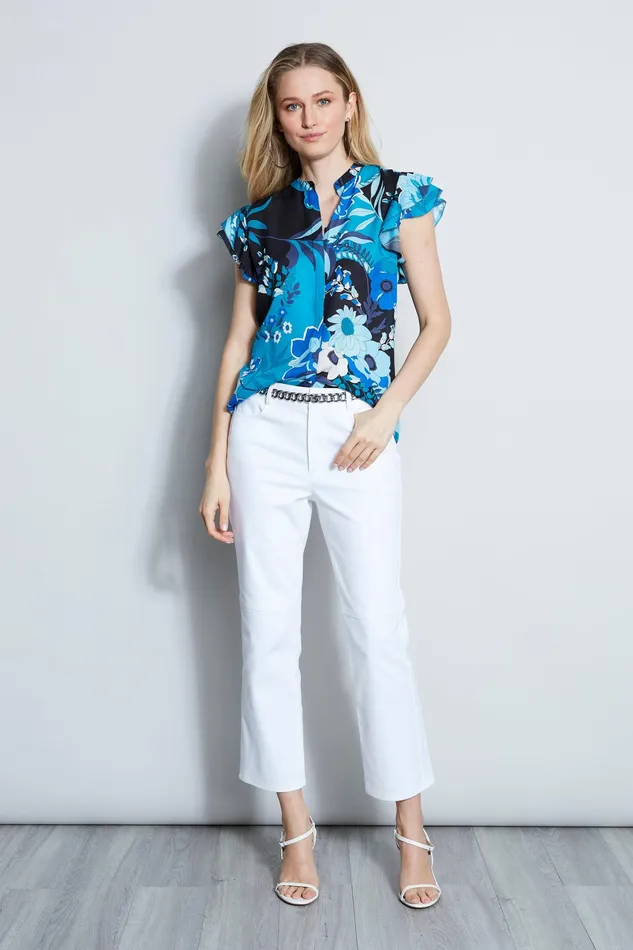 Tops Women Elie Tahari Nouveau Flutter Shirt TEAL MULTI