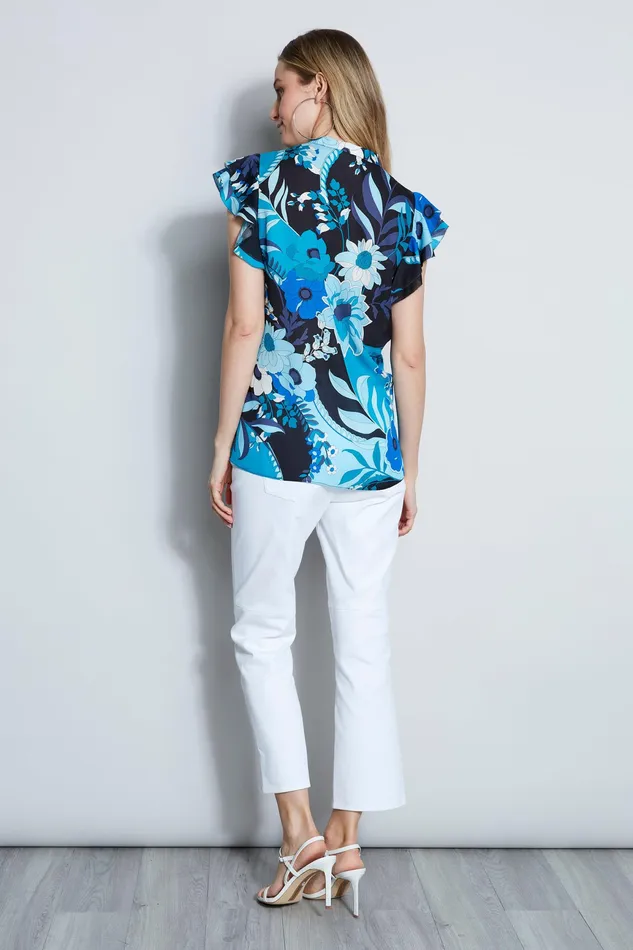 Tops Women Elie Tahari Nouveau Flutter Shirt TEAL MULTI
