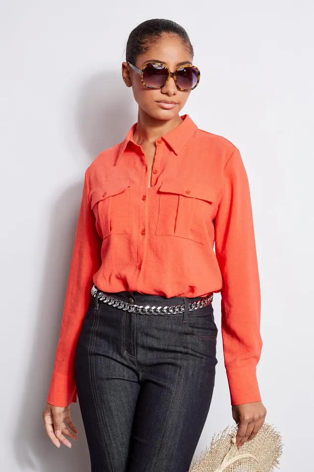 Tops Women Elie Tahari Utility Shirt TOMATO