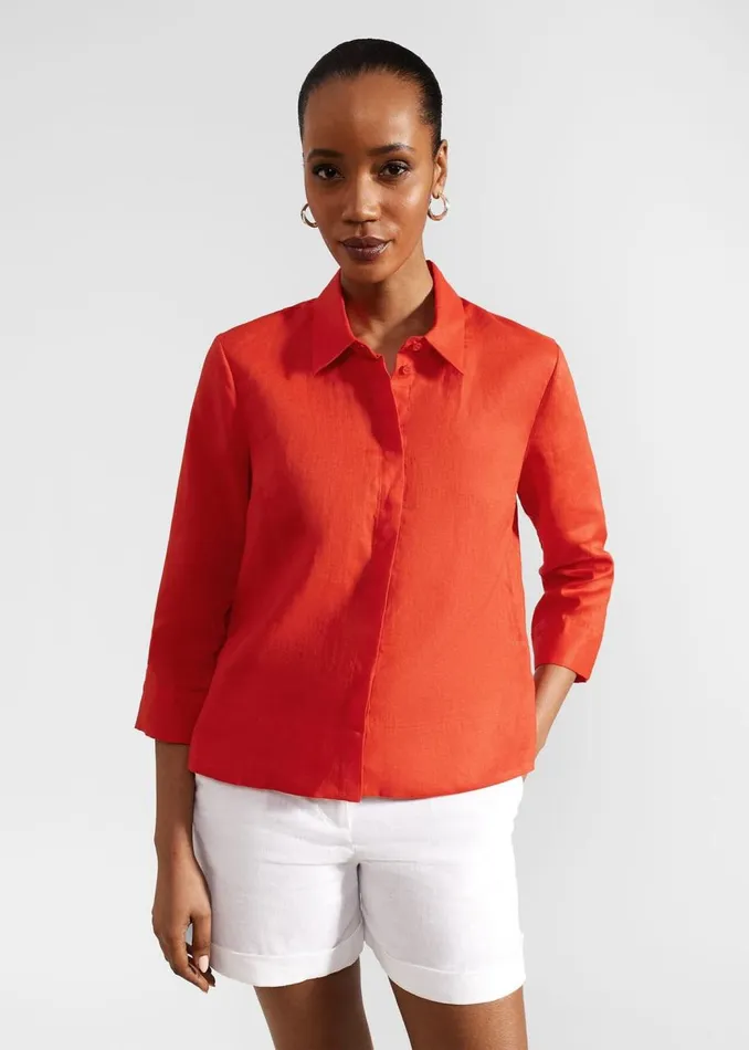 Tops Women HOBBS Nita Linen Shirt Scarlet Red