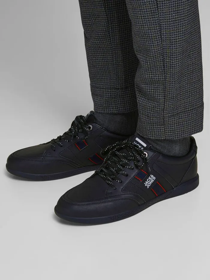 Trainers JACK and JONES Mens FAUX LEATHER SNEAKERS Black Anthracite Cheap On Sale