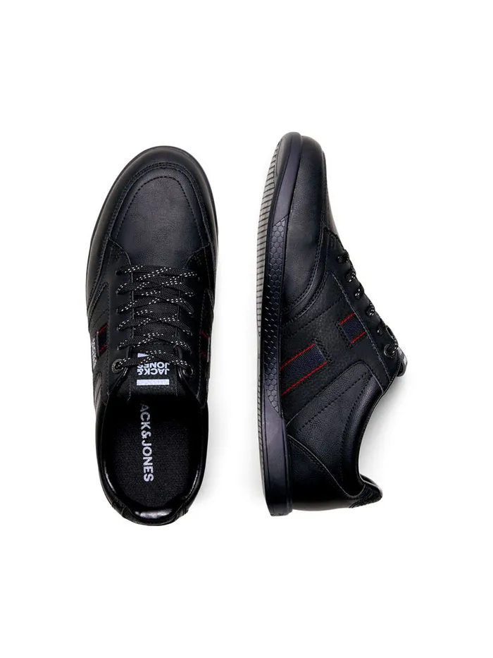 Trainers JACK and JONES Mens FAUX LEATHER SNEAKERS Black Anthracite Cheap On Sale
