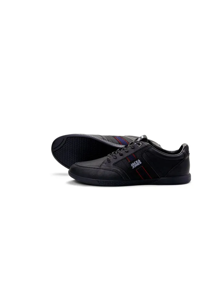 Trainers JACK and JONES Mens FAUX LEATHER SNEAKERS Black Anthracite Cheap On Sale