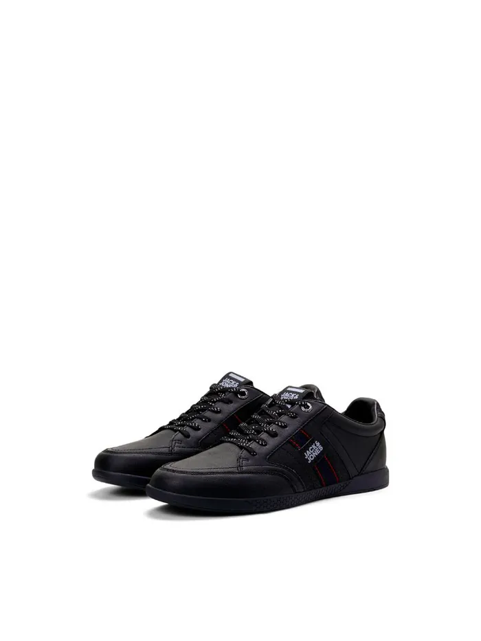 Trainers JACK and JONES Mens FAUX LEATHER SNEAKERS Black Anthracite Cheap On Sale