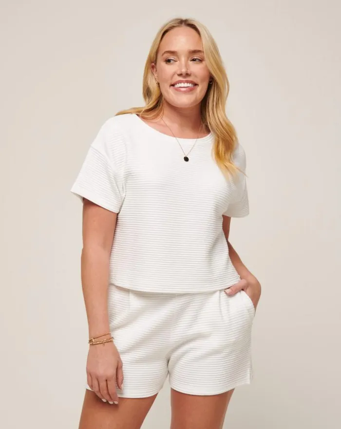 TravisMathew CHARTER CRUISE WIDE RIB TOP White Women Shirts and Tops TravisMathew CHARTER CRUISE WIDE RIB TOP White Women Shirts and Tops