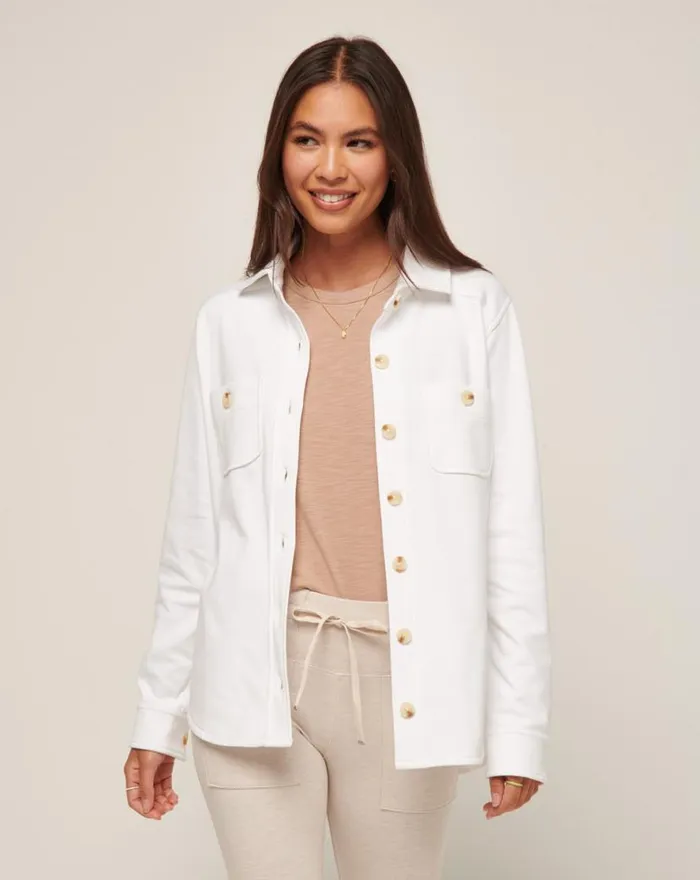 TravisMathew CLOUD FLEECE SHACKET White Women Jackets TravisMathew CLOUD FLEECE SHACKET White Women Jackets