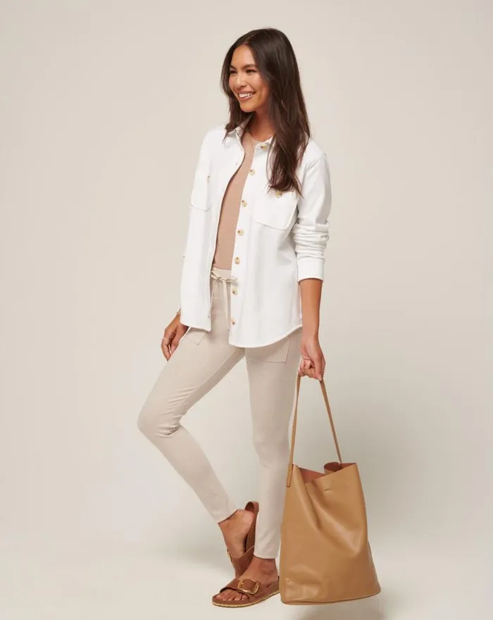 TravisMathew CLOUD FLEECE SHACKET White Women Jackets TravisMathew CLOUD FLEECE SHACKET White Women Jackets