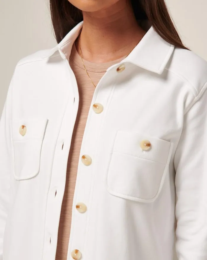TravisMathew CLOUD FLEECE SHACKET White Women Jackets TravisMathew CLOUD FLEECE SHACKET White Women Jackets