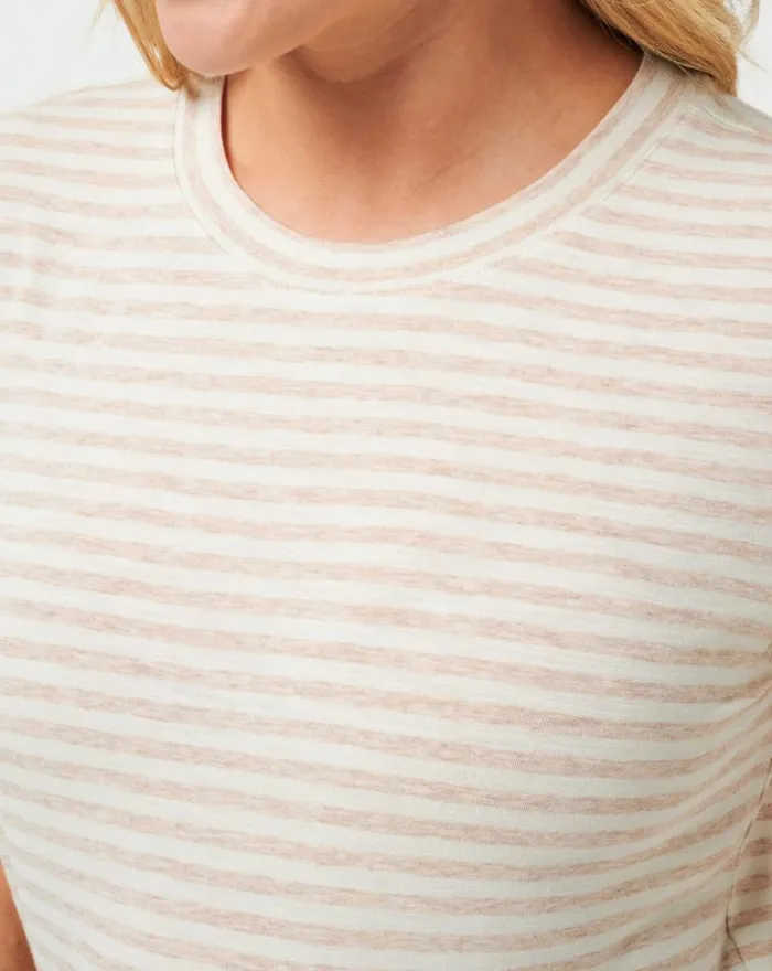TravisMathew CLOUD JERSEY TEE Heather Oxford Tan Stripe Women Tees TravisMathew CLOUD JERSEY TEE Heather Oxford Tan Stripe Women Tees