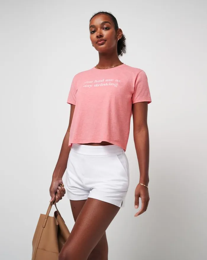 TravisMathew DANCING LIGHT GRAPHIC TEE Heather Shell Pink Women Tees TravisMathew DANCING LIGHT GRAPHIC TEE Heather Shell Pink Women Tees