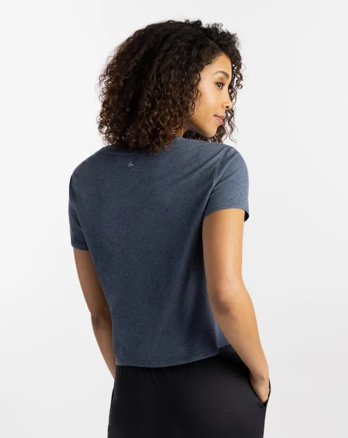 TravisMathew TINY BUBBLES TEE Heather Mood Indigo Women Tees TravisMathew TINY BUBBLES TEE Heather Mood Indigo Women Tees