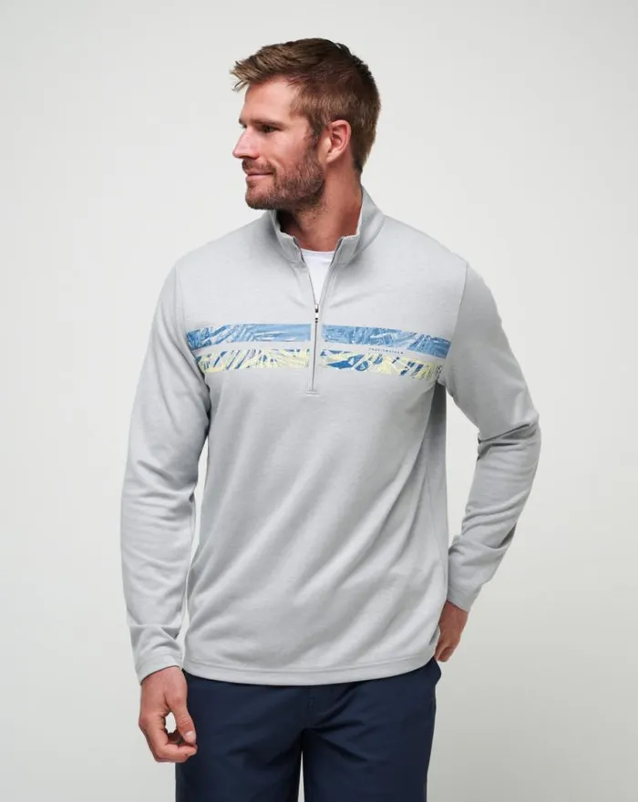 TravisMathew UPGRADED CHEST STRIPE QUARTER ZIP Heather Light Grey Men Quarter Zips