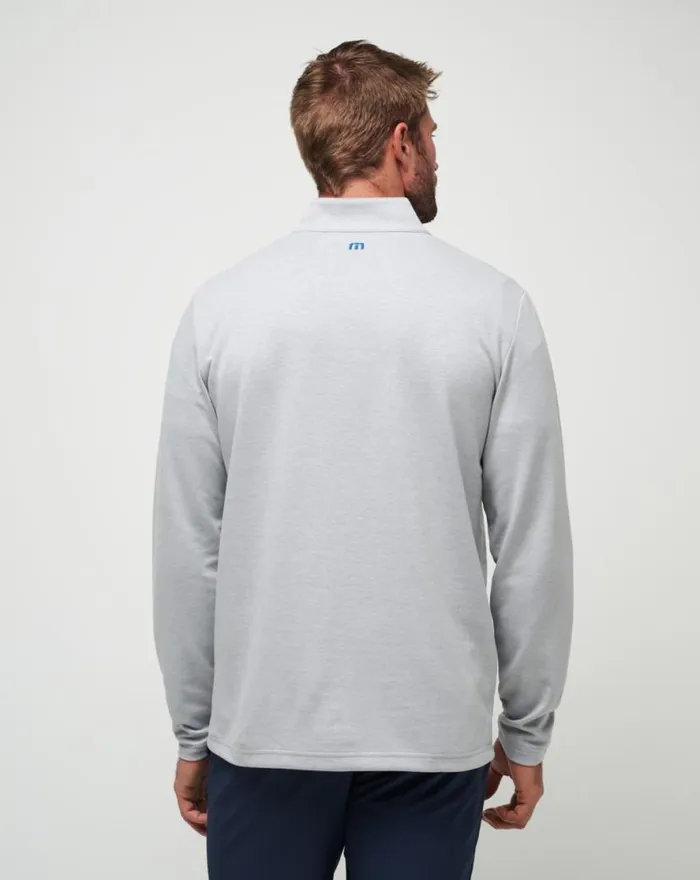 TravisMathew UPGRADED CHEST STRIPE QUARTER ZIP Heather Light Grey Men Quarter Zips TravisMathew UPGRADED CHEST STRIPE QUARTER ZIP Heather Light Grey Men Quarter Zips