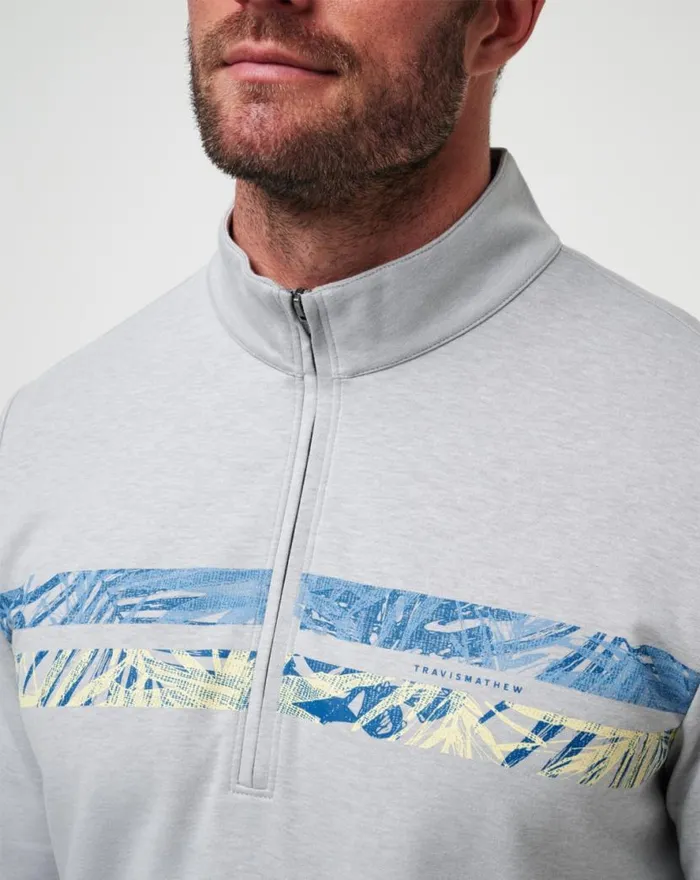 TravisMathew UPGRADED CHEST STRIPE QUARTER ZIP Heather Light Grey Men Quarter Zips TravisMathew UPGRADED CHEST STRIPE QUARTER ZIP Heather Light Grey Men Quarter Zips