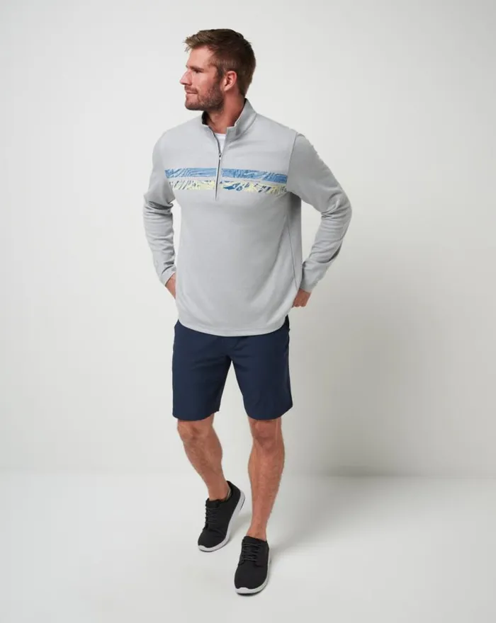 TravisMathew UPGRADED CHEST STRIPE QUARTER ZIP Heather Light Grey Men Quarter Zips TravisMathew UPGRADED CHEST STRIPE QUARTER ZIP Heather Light Grey Men Quarter Zips