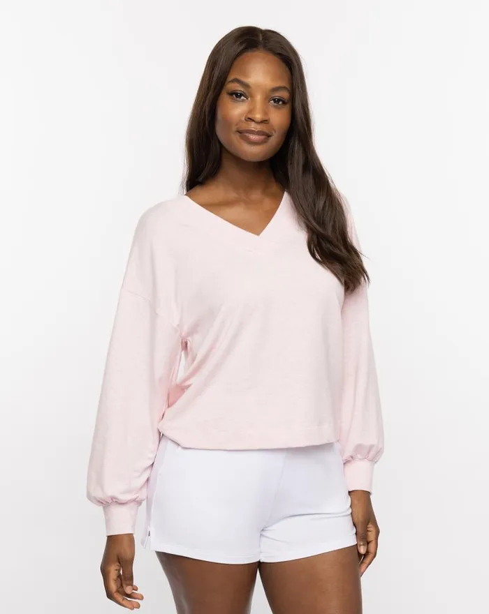 TravisMathew VIP TREATMENT CLOUD FRENCH TERRY TOP Heather Lilac Women Shirts and Tops TravisMathew VIP TREATMENT CLOUD FRENCH TERRY TOP Heather Lilac Women Shirts and Tops