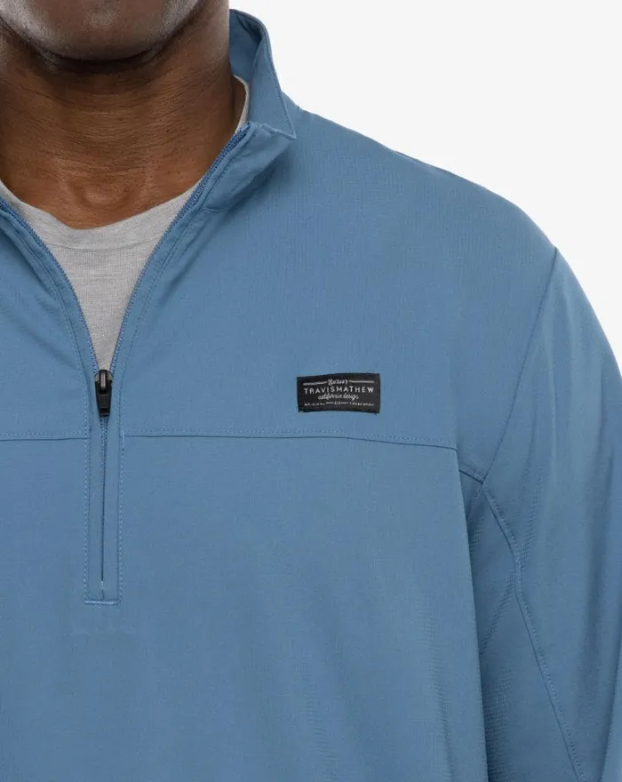 TravisMathew WANDERLUST QUARTER ZIP Copen Blue Men Quarter Zips TravisMathew WANDERLUST QUARTER ZIP Copen Blue Men Quarter Zips