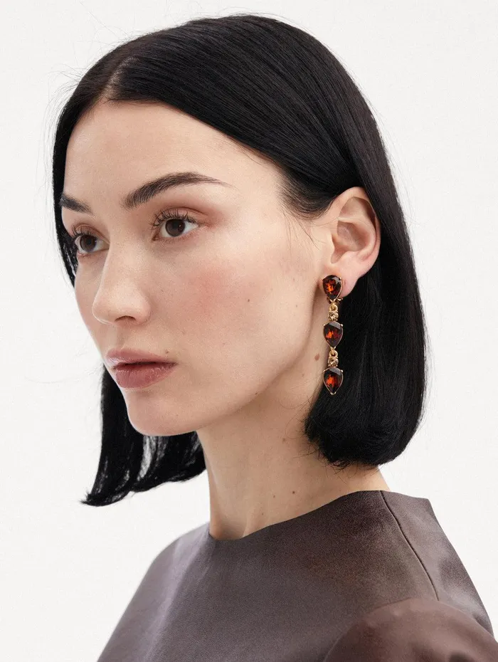 Triple Pear Drop ClipOn Earrings Amber Women Oscar De La Renta Earrings Triple Pear Drop ClipOn Earrings Amber Women Oscar De La Renta Earrings