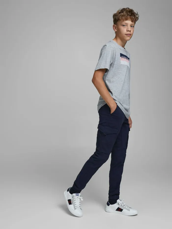 Trousers JACK and JONES Junior BOYS PAUL FLAKE AKM 542 CARGO TROUSERS Blue Navy Blazer