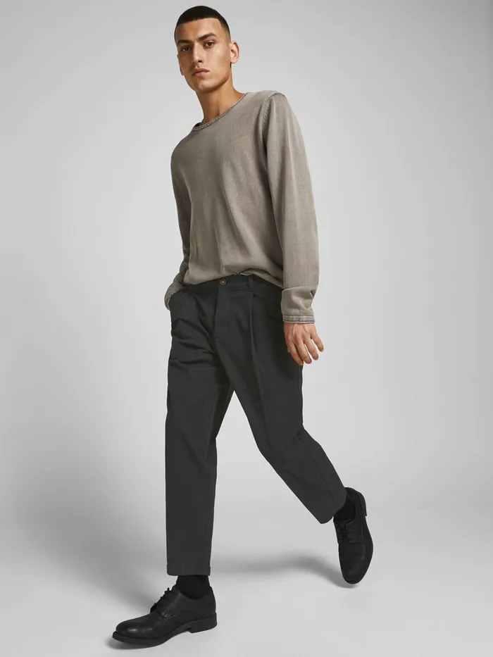 Trousers JACK and JONES Mens BILL RICO CROPPED AKM CHINOS Black Black
