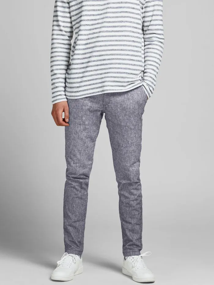 Trousers JACK and JONES Mens MARCO DAVE LINEN CHINOS Grey Black