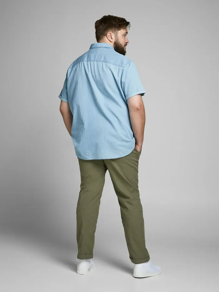 Trousers JACK and JONES Mens MARCO LINEN AKM 986 PLUS SIZE TROUSERS Green Olive Night
