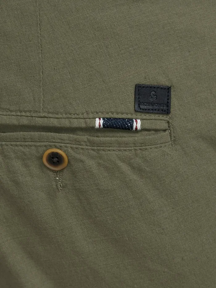 Trousers JACK and JONES Mens MARCO LINEN AKM 986 PLUS SIZE TROUSERS Green Olive Night