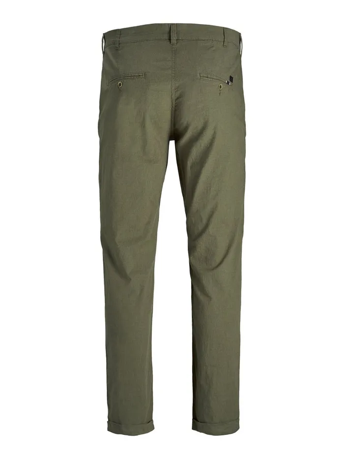 Trousers JACK and JONES Mens MARCO LINEN AKM 986 PLUS SIZE TROUSERS Green Olive Night