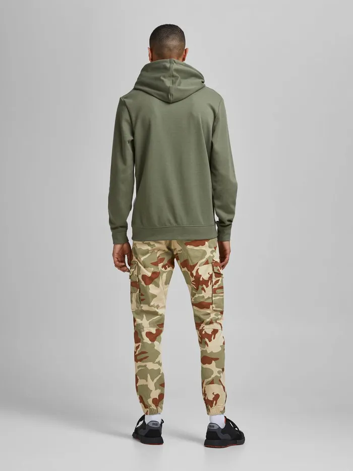 Trousers JACK and JONES Mens PAUL FLAKE AKM CAMO CARGO TROUSERS Beige White Pepper