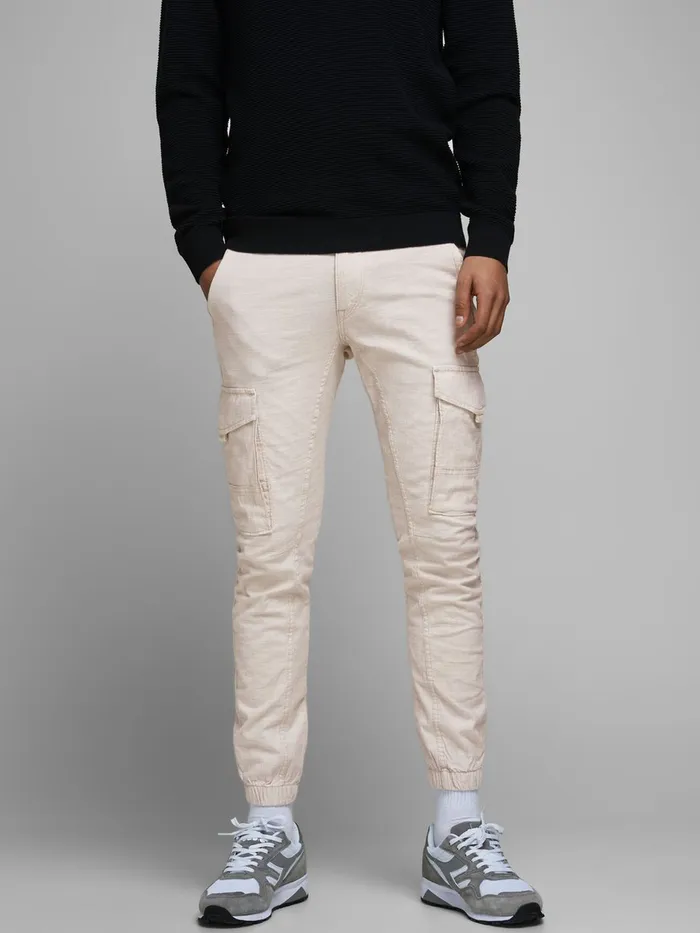 Trousers JACK and JONES Mens PAUL FLAKE LINEN AKM 980 CARGO TROUSERS Beige Silver Birch Trousers JACK and JONES Mens PAUL FLAKE LINEN AKM 980 CARGO TROUSERS Beige Silver Birch