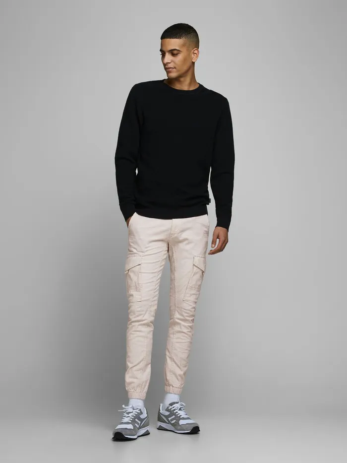 Trousers JACK and JONES Mens PAUL FLAKE LINEN AKM 980 CARGO TROUSERS Beige Silver Birch