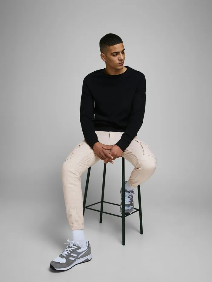 Trousers JACK and JONES Mens PAUL FLAKE LINEN AKM 980 CARGO TROUSERS Beige Silver Birch