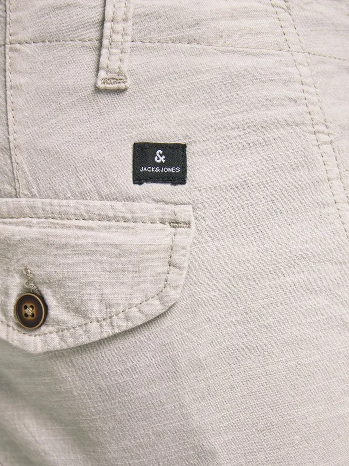 Trousers JACK and JONES Mens PAUL FLAKE LINEN AKM 980 CARGO TROUSERS Beige Silver Birch