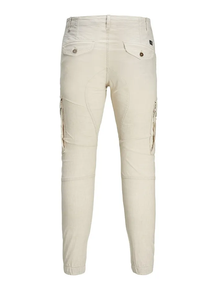 Trousers JACK and JONES Mens PAUL FLAKE LINEN AKM 980 CARGO TROUSERS Beige Silver Birch