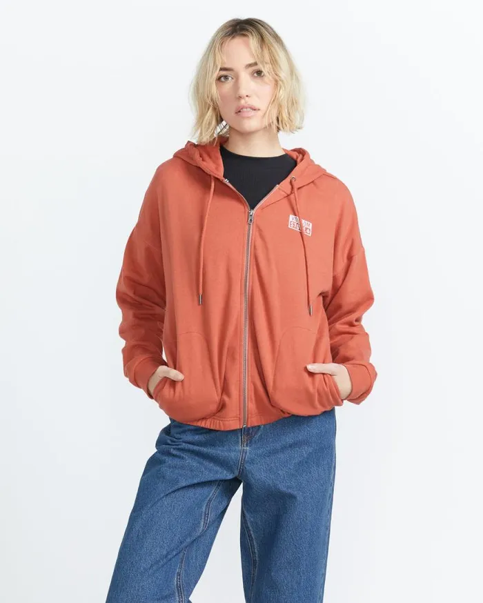 Truly Deal Zip Hoodie 8211 Rust Womens Volcom Hoodies and Sweatshirts