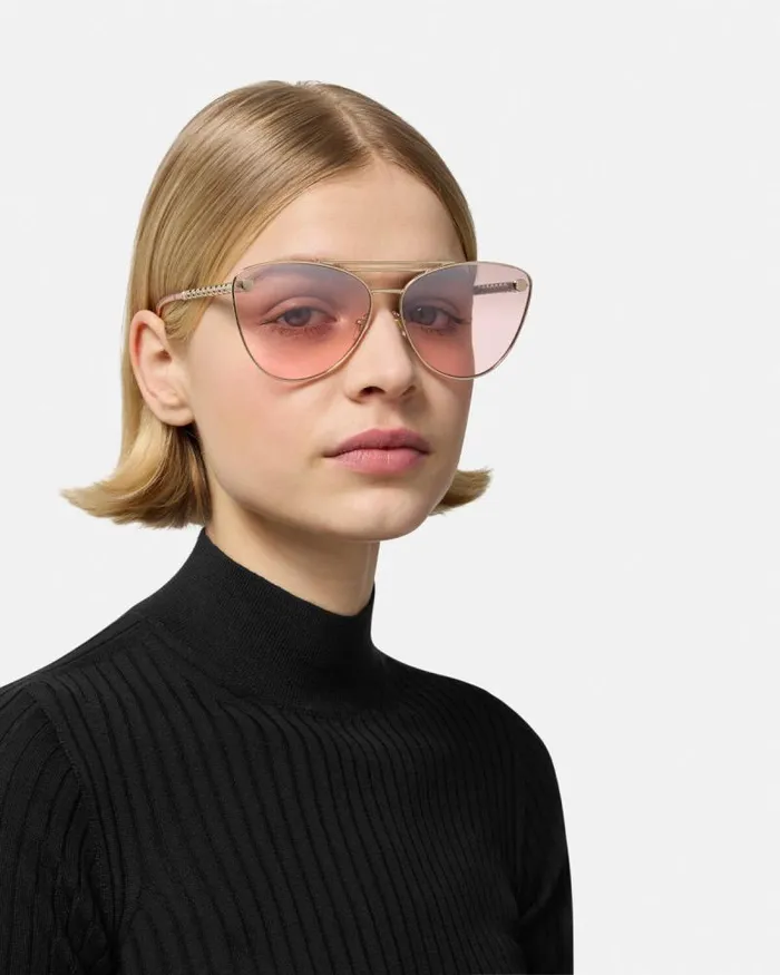 Tubular Greca CatEye Sunglasses Pink Women Versace Sunglasses