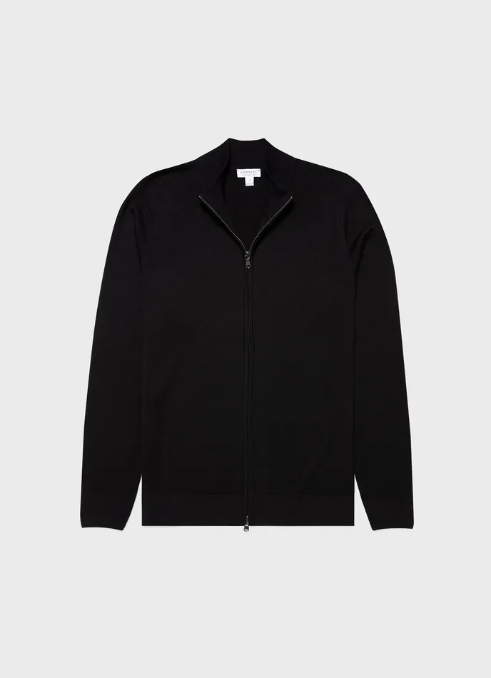 ussunspel Knitwear Men ExtraFine Merino Zip Cardigan Black