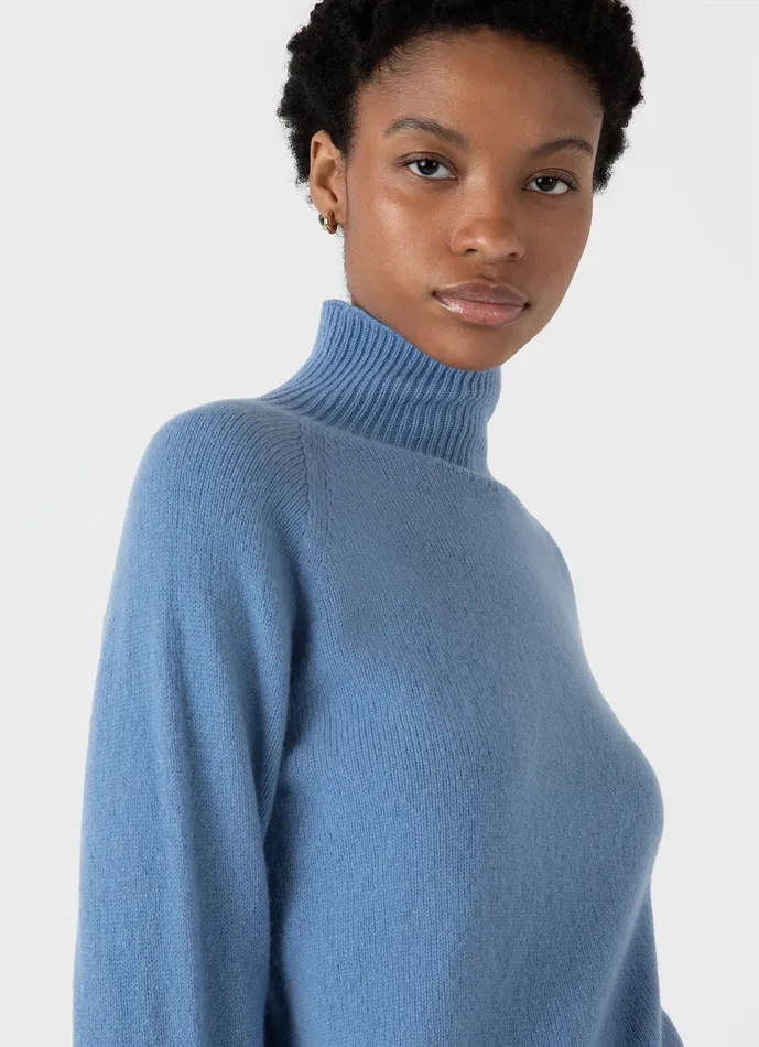 ussunspel Lambswool Funnel Neck Jumper Cornflower Women Knitwear ussunspel Lambswool Funnel Neck Jumper Cornflower Women Knitwear